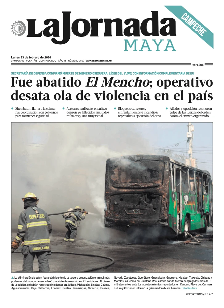 Portada de La Jornada Maya Campeche del lunes, 23 de febrero de 2026