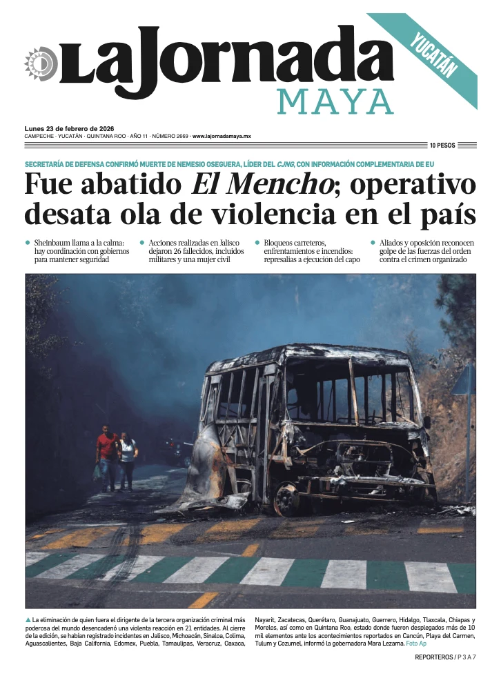 Portada de La Jornada Maya Yucatán del lunes, 23 de febrero de 2026