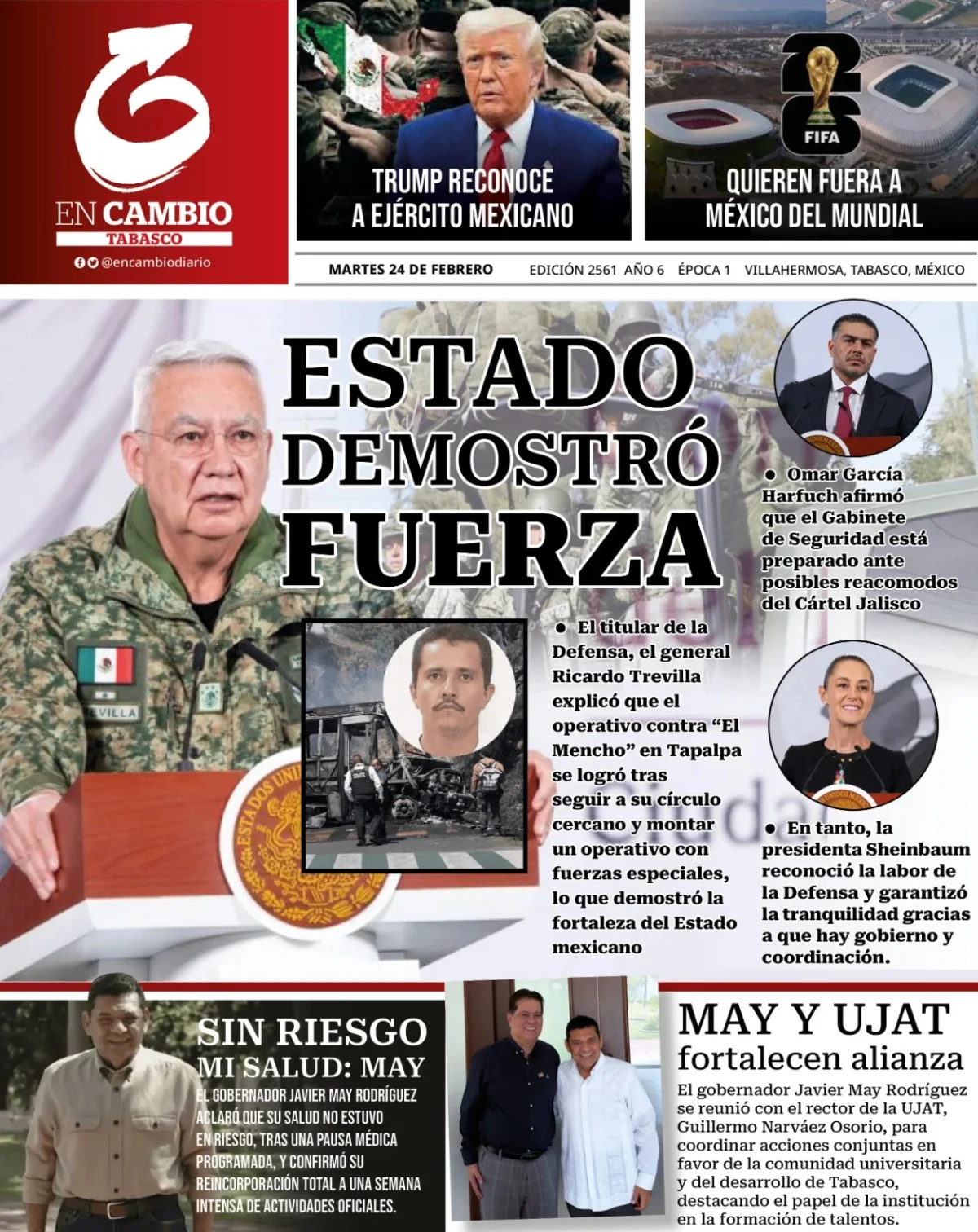 Portada de En Cambio - Tabasco (contraportada) del martes, 24 de febrero de 2026