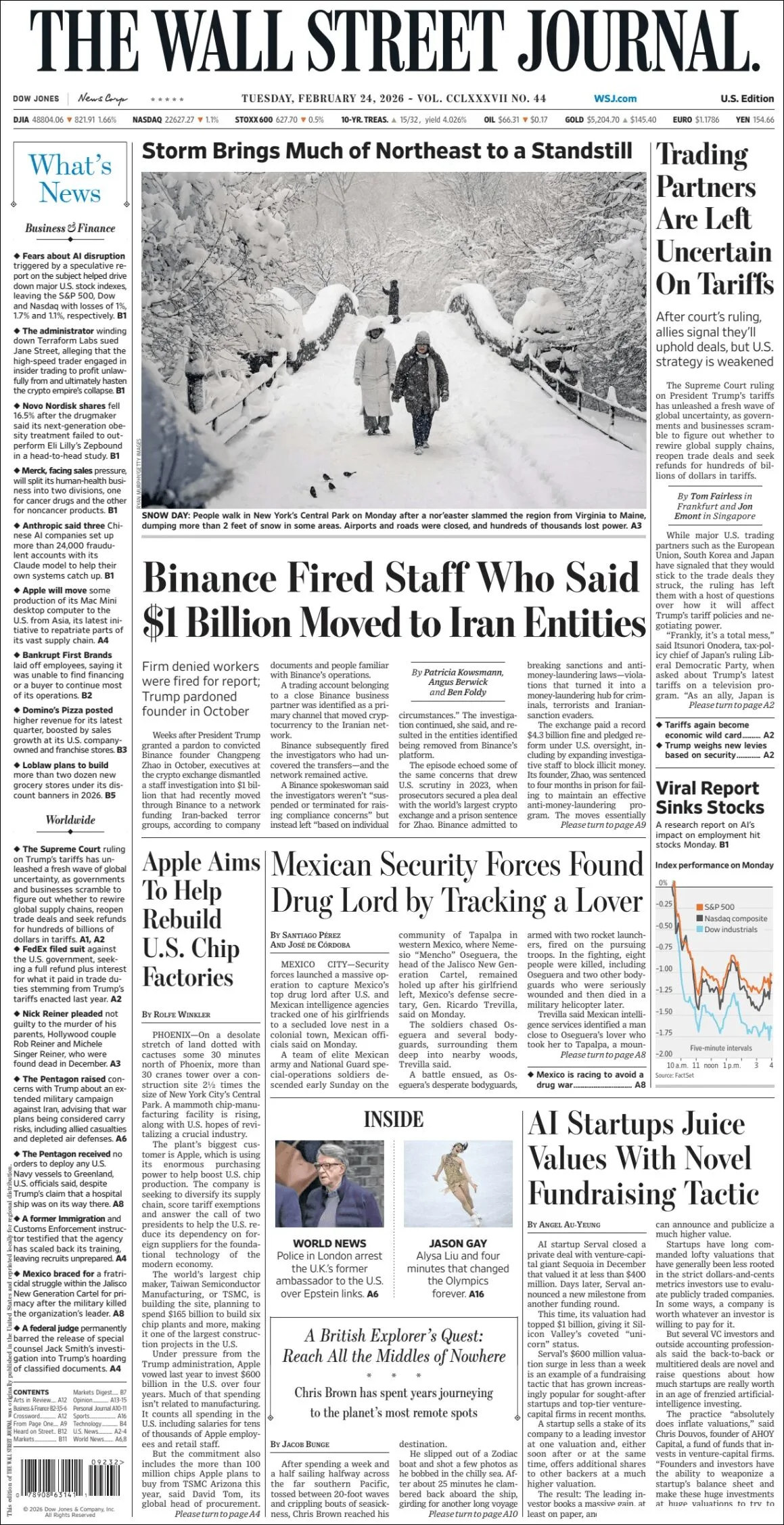 Portada de The Wall Street Journal del martes, 24 de febrero de 2026