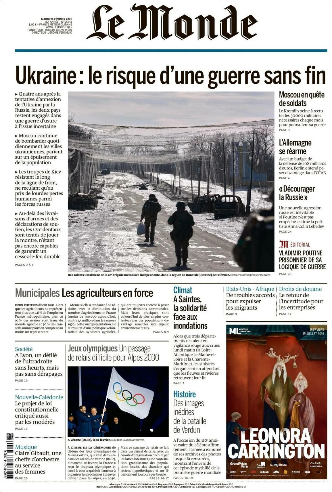 Portada de Le Monde del martes, 24 de febrero de 2026