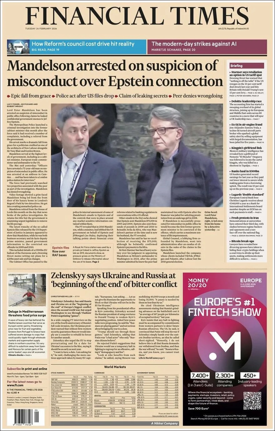 Portada de Financial Times del martes, 24 de febrero de 2026