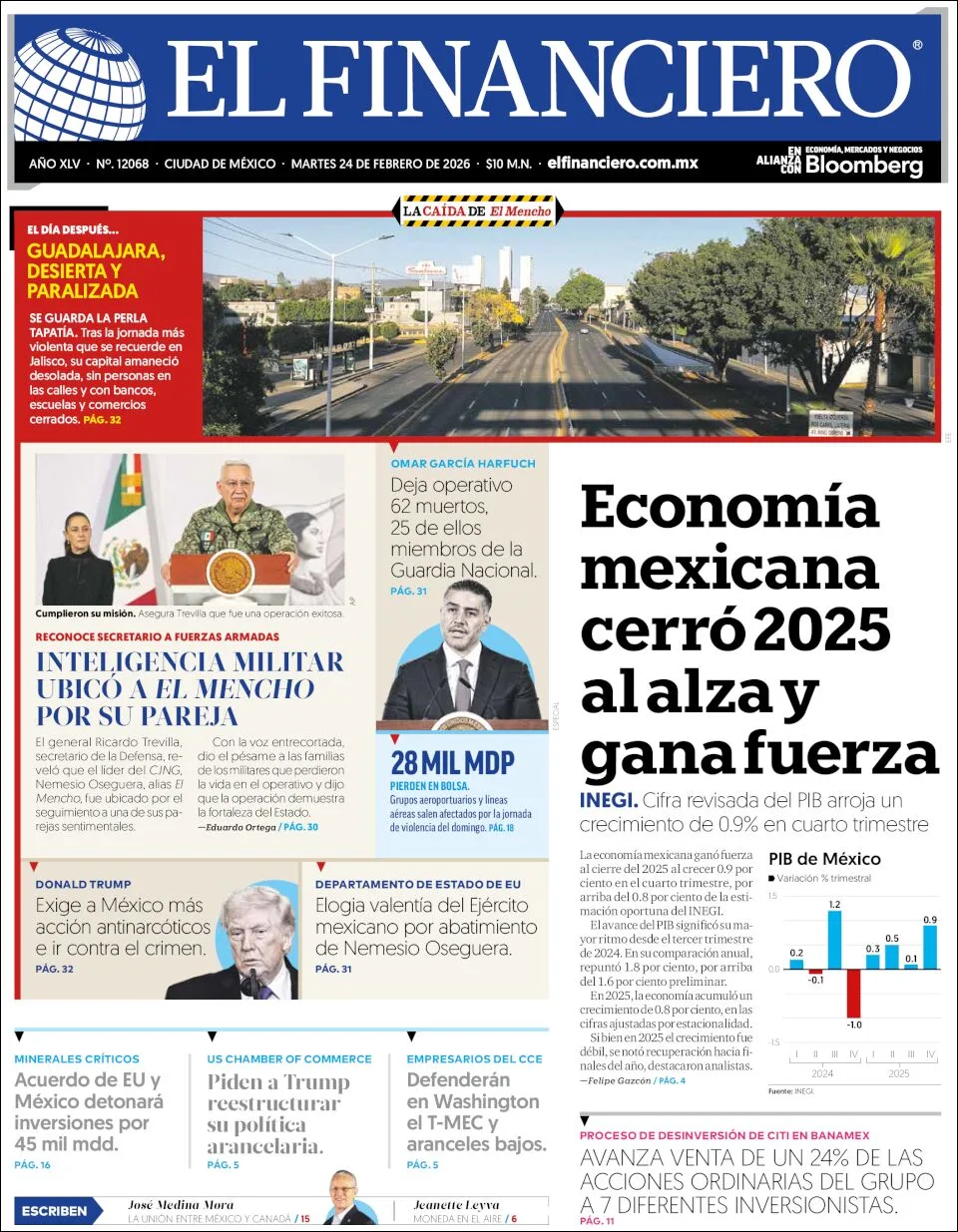 Portada de El Financiero del martes, 24 de febrero de 2026