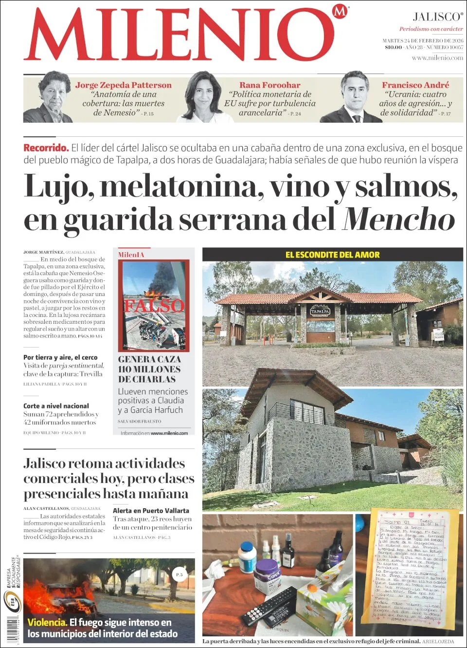 Portada de Milenio Jalisco del martes, 24 de febrero de 2026