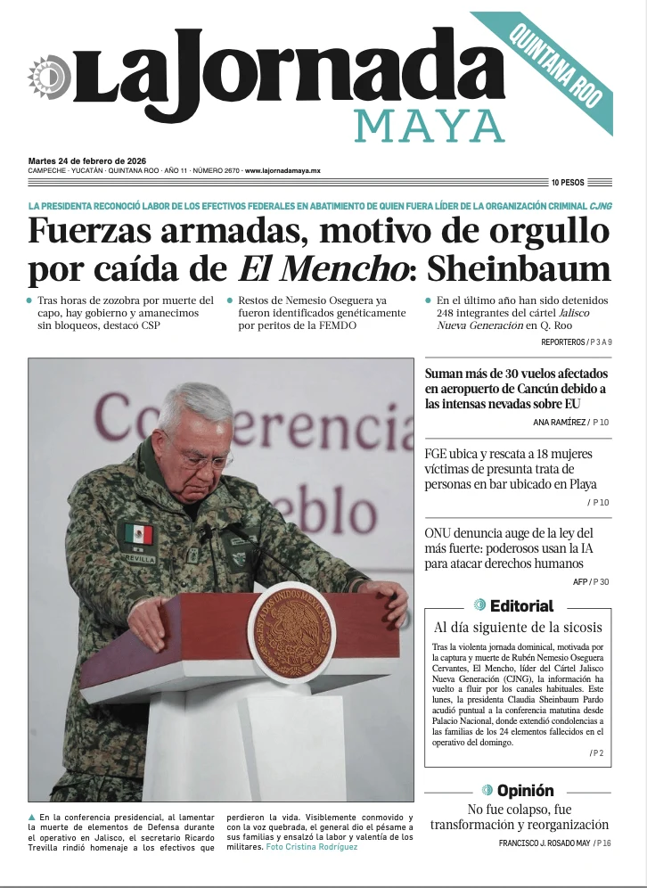 Portada de La Jornada Maya Quintana Roo del martes, 24 de febrero de 2026