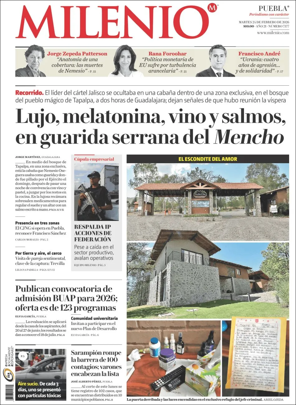 Portada de Milenio Puebla del martes, 24 de febrero de 2026