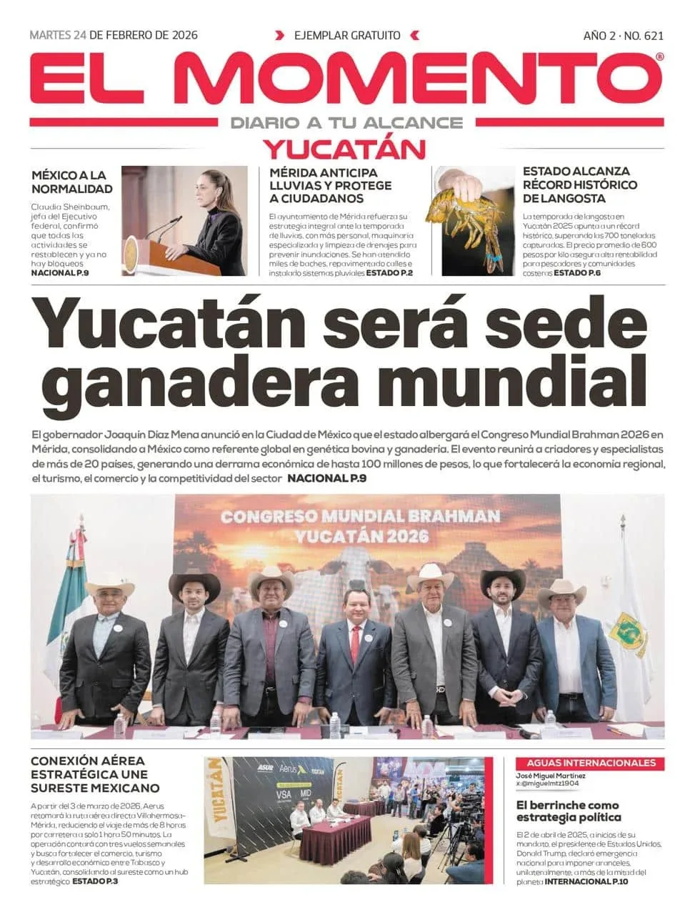 Portada de El Momento Yucatan del martes, 24 de febrero de 2026