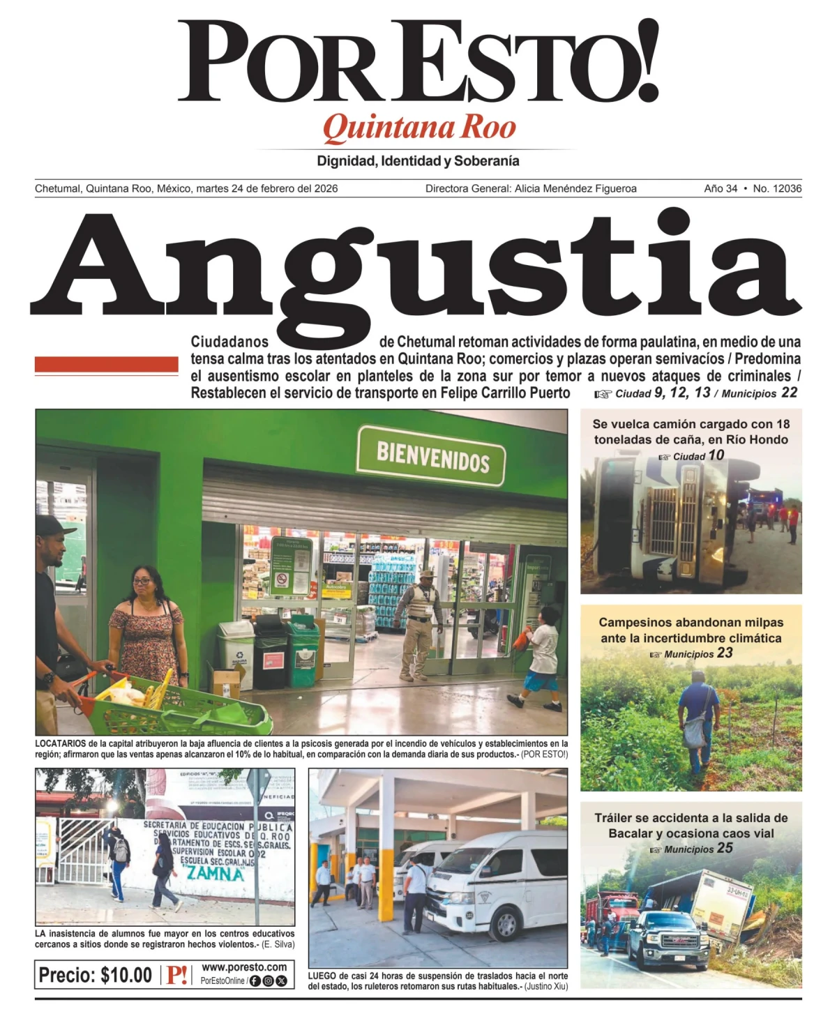 Portada de Por Esto (quintana Roo Chetumal) del martes, 24 de febrero de 2026