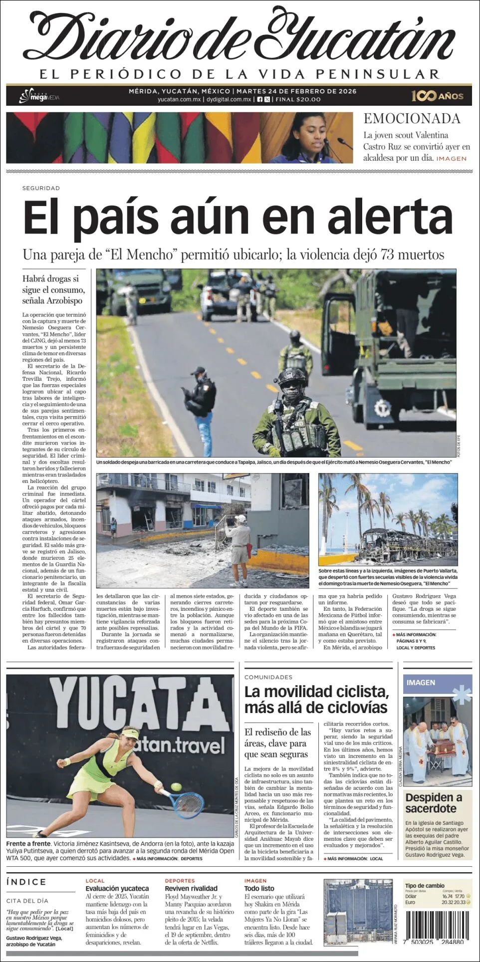 Portada de Diario de Yucatán del martes, 24 de febrero de 2026