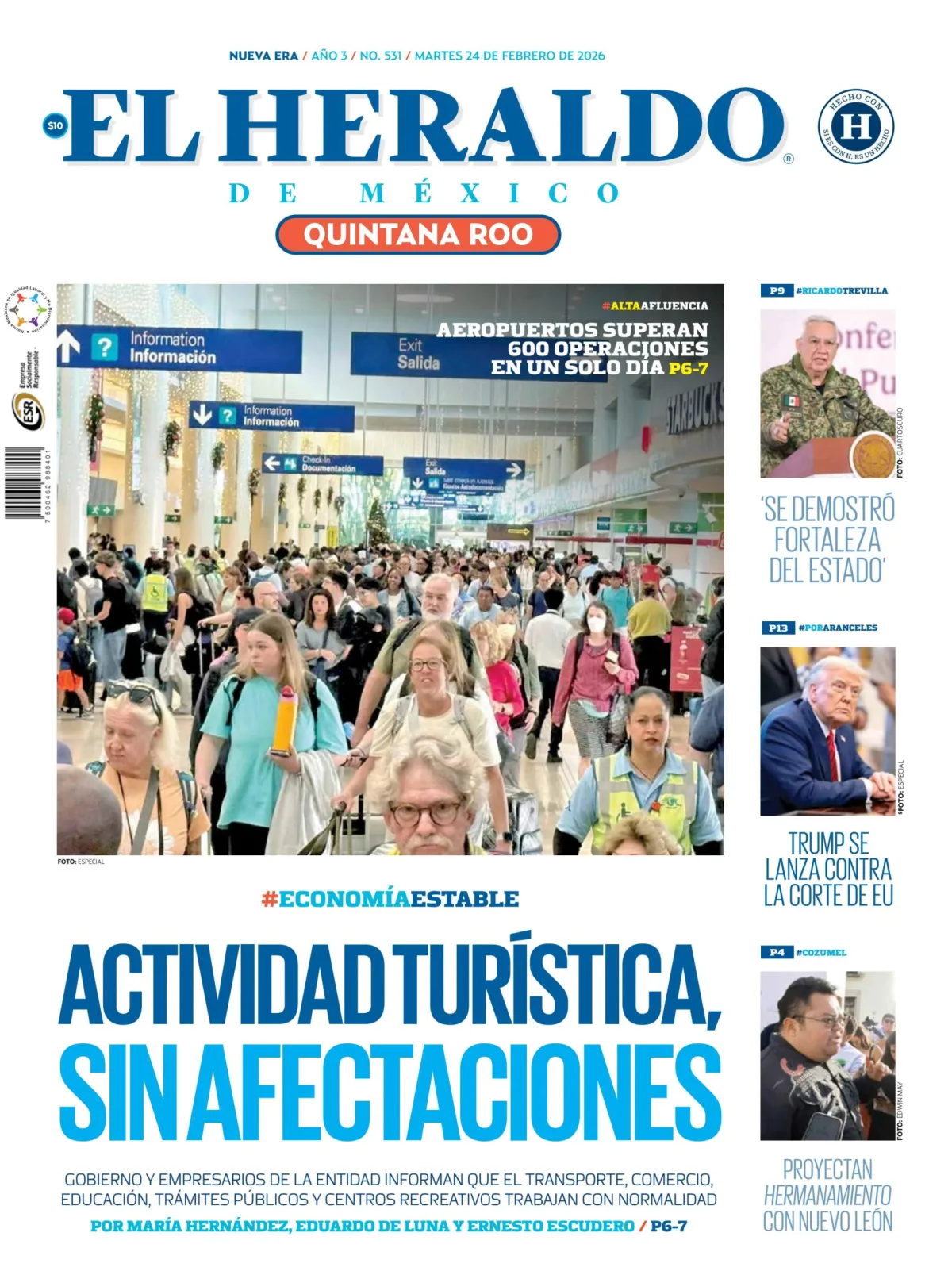 Portada de El Heraldo de Mexico - Quintana Roo del martes, 24 de febrero de 2026