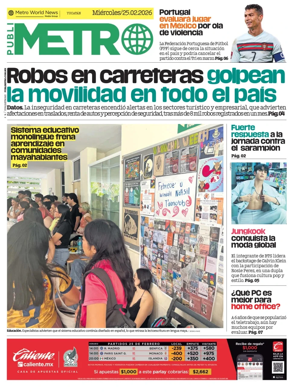 Portada de Publimetro Merida del miércoles, 25 de febrero de 2026