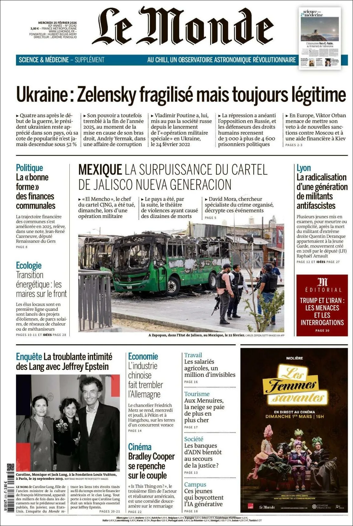 Portada de Le Monde del 2026-02-25