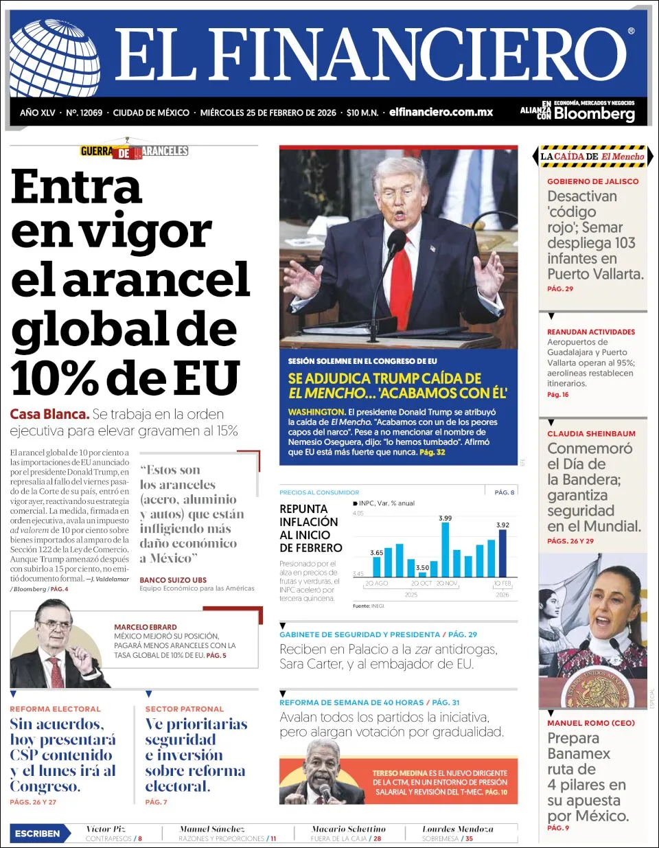 Portada de El Financiero del miércoles, 25 de febrero de 2026