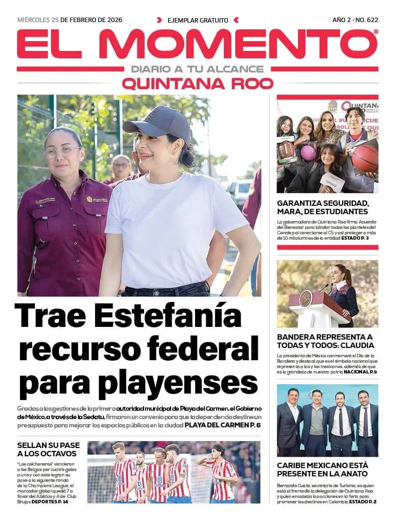 Portada de El Momento Quintana Roo del miércoles, 25 de febrero de 2026