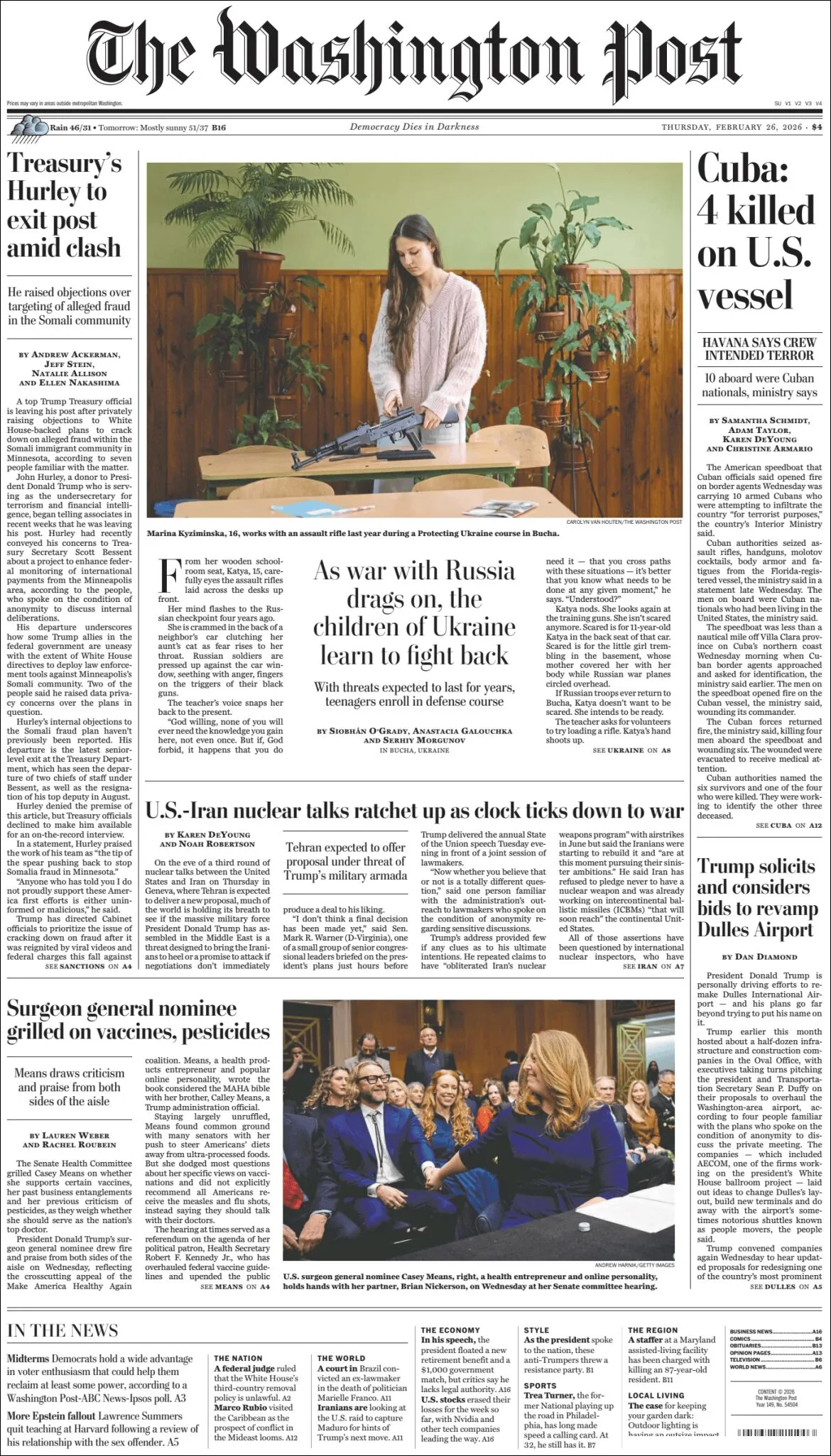 Portada de The Washington Post del jueves, 26 de febrero de 2026