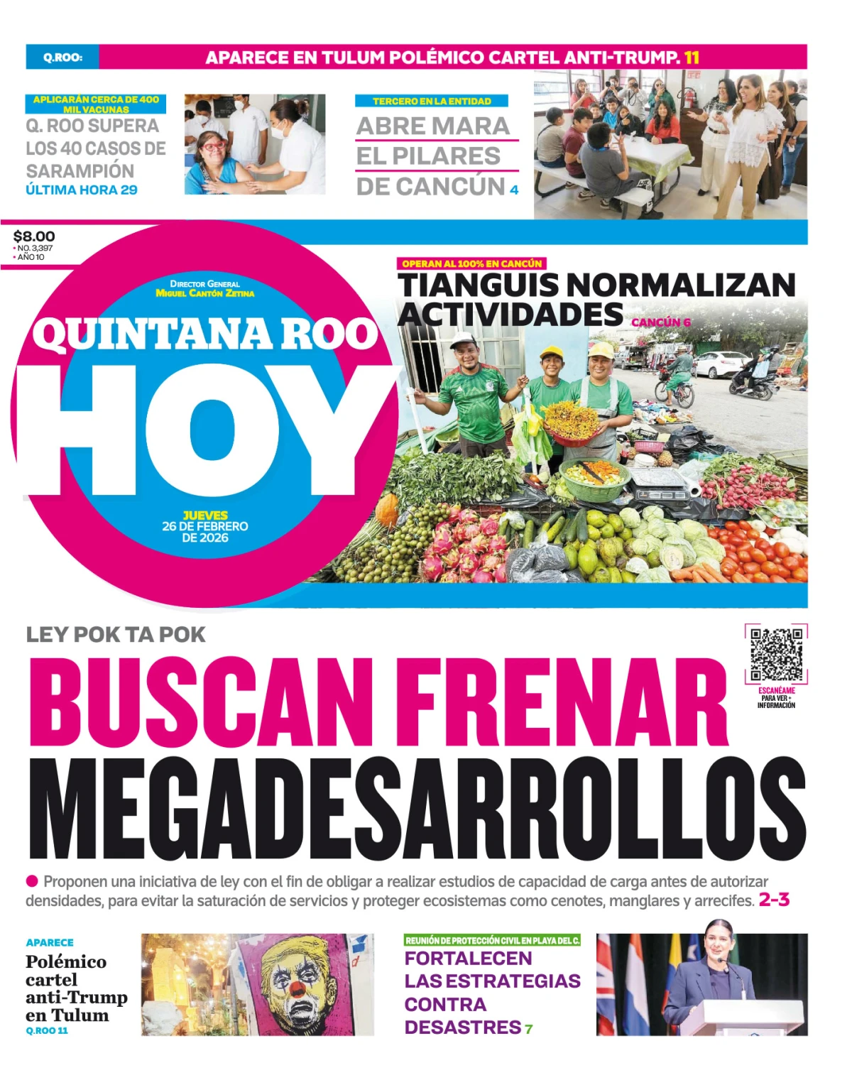 Portada de Quintana Roo Hoy (portada) del jueves, 26 de febrero de 2026