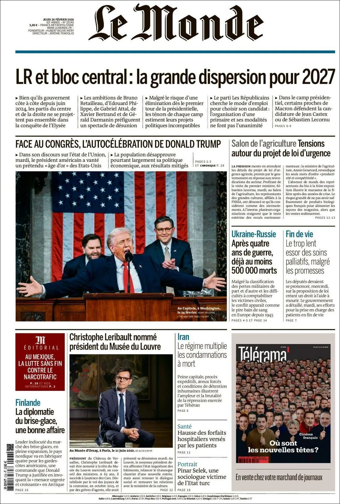Portada de Le Monde del jueves, 26 de febrero de 2026