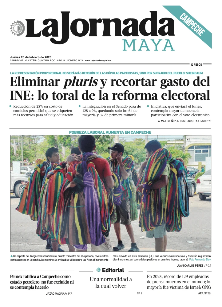 Portada de La Jornada Maya Campeche del jueves, 26 de febrero de 2026