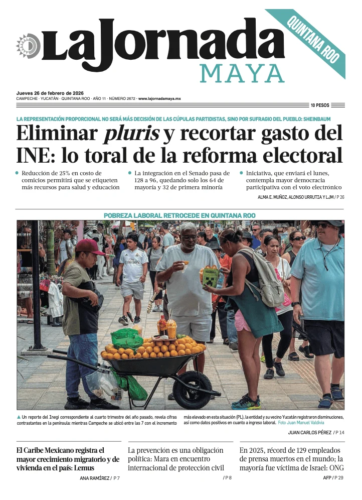 Portada de La Jornada Maya Quintana Roo del jueves, 26 de febrero de 2026
