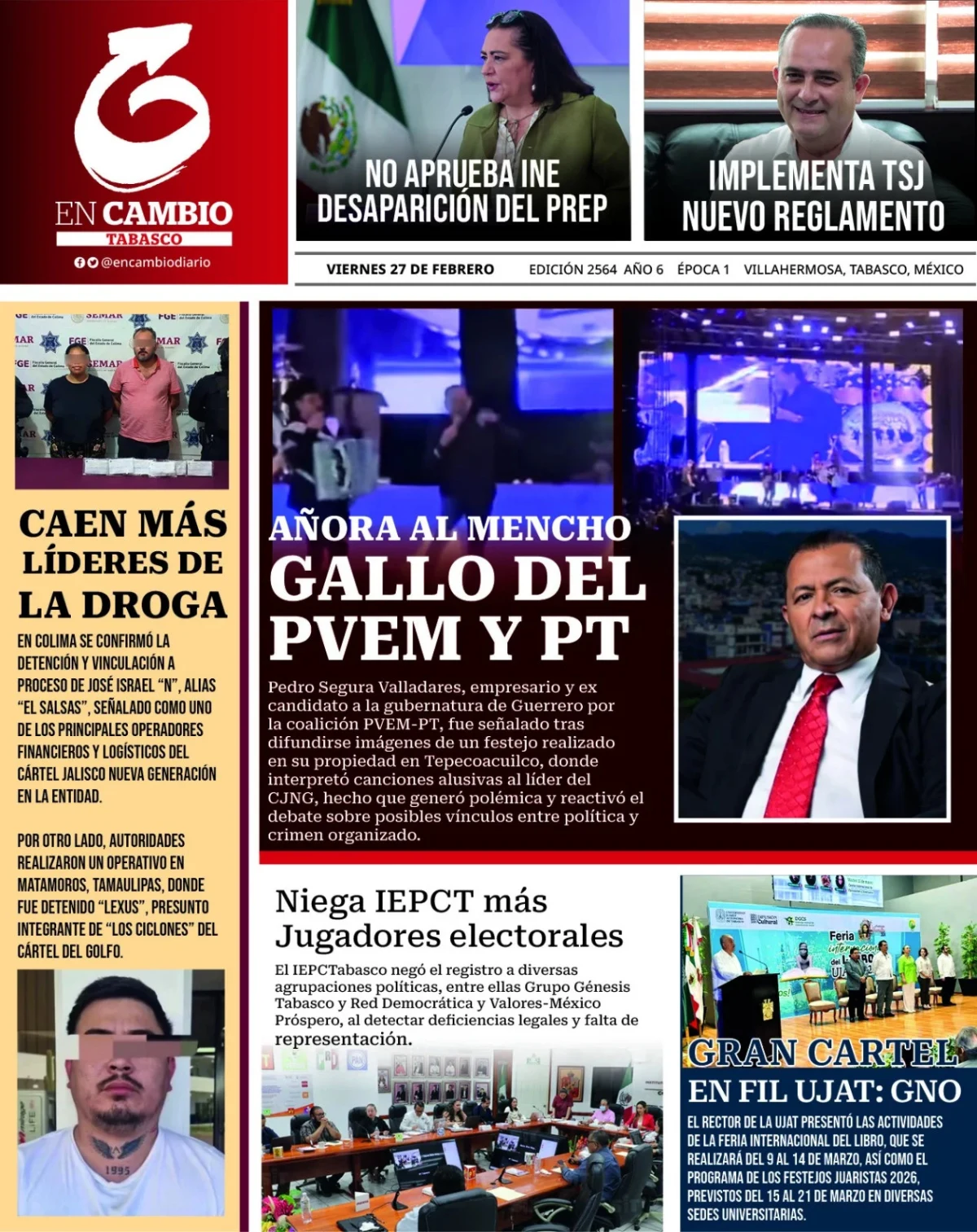 Portada de En Cambio - Tabasco (contraportada) del viernes, 27 de febrero de 2026