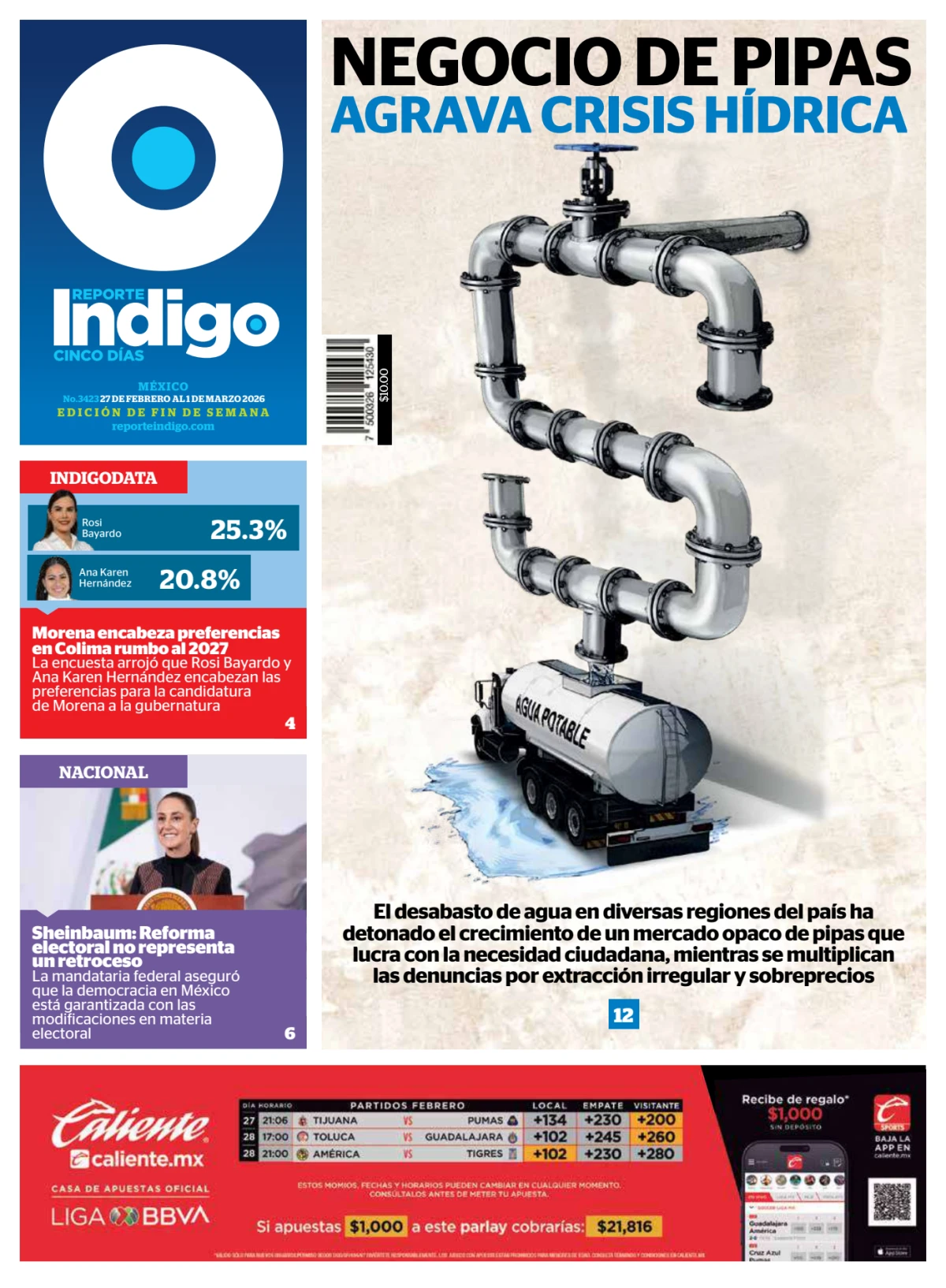 Portada de Reporte Indigo Nacional del viernes, 27 de febrero de 2026