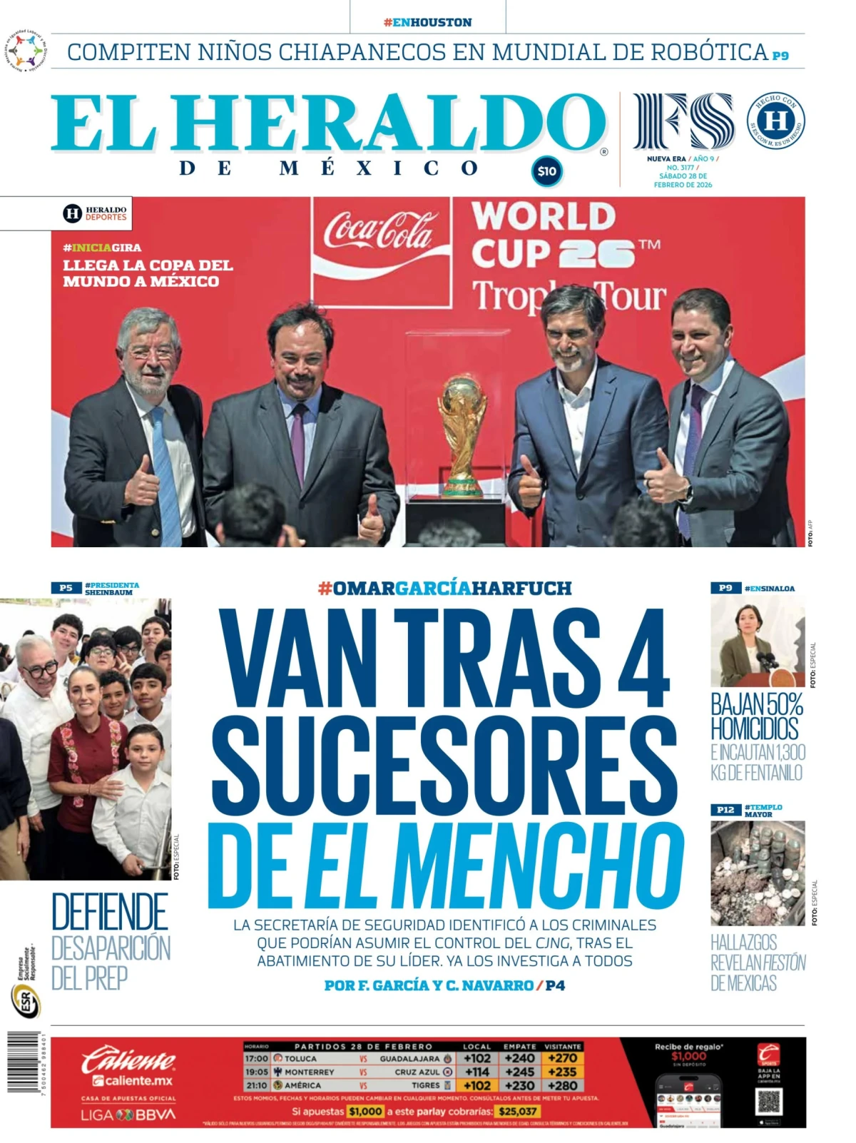 Portada de El Heraldo de Mexico del sábado, 28 de febrero de 2026