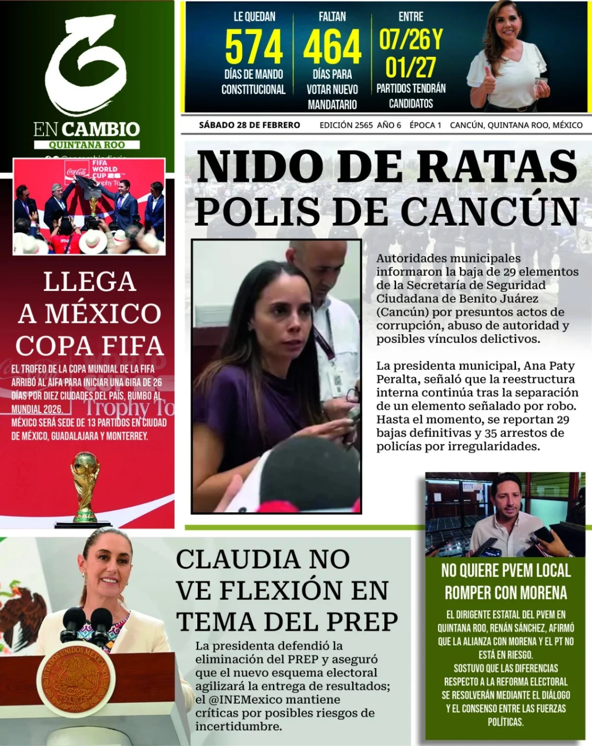Portada de En Cambio - Quintana Roo (portada) del sábado, 28 de febrero de 2026