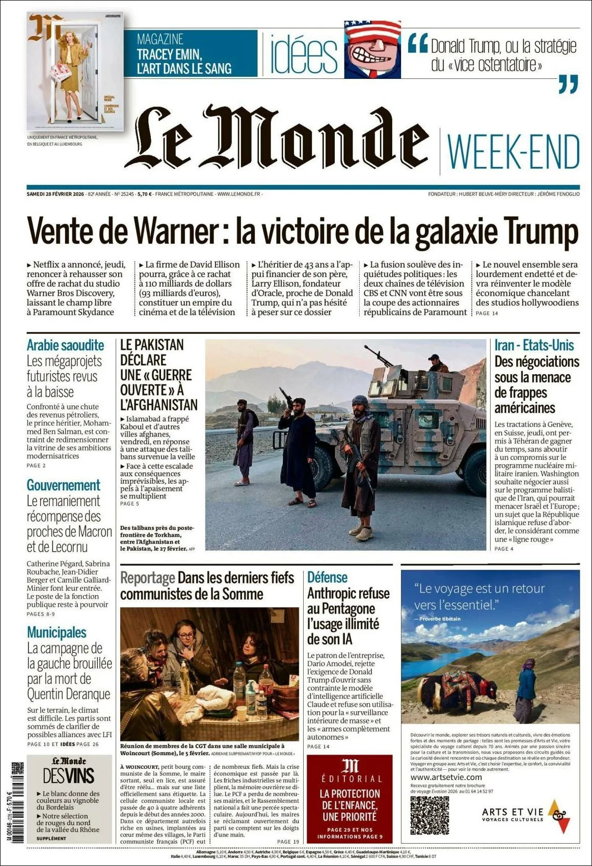 Portada de Le Monde del sábado, 28 de febrero de 2026