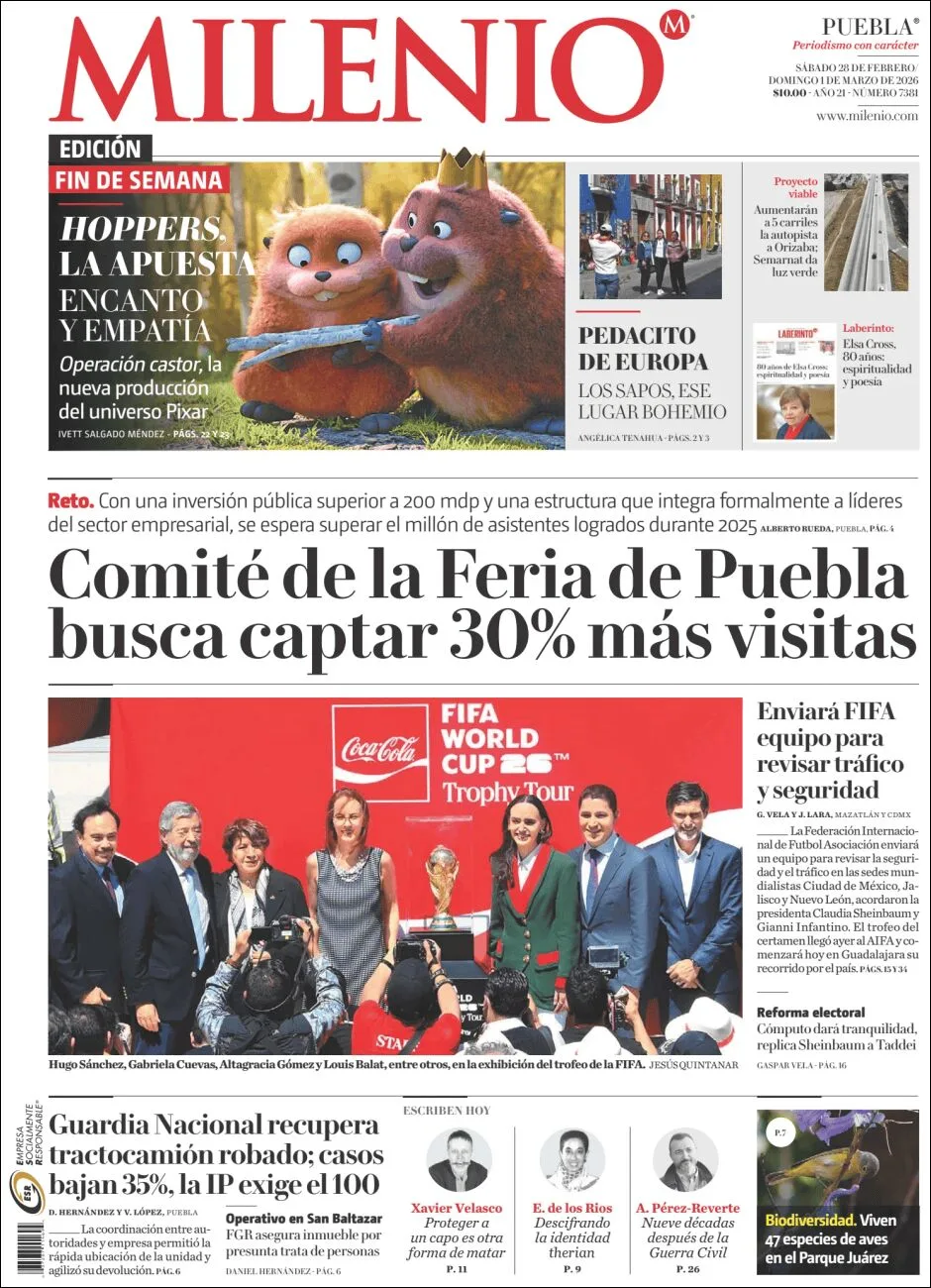 Portada de Milenio Puebla del sábado, 28 de febrero de 2026