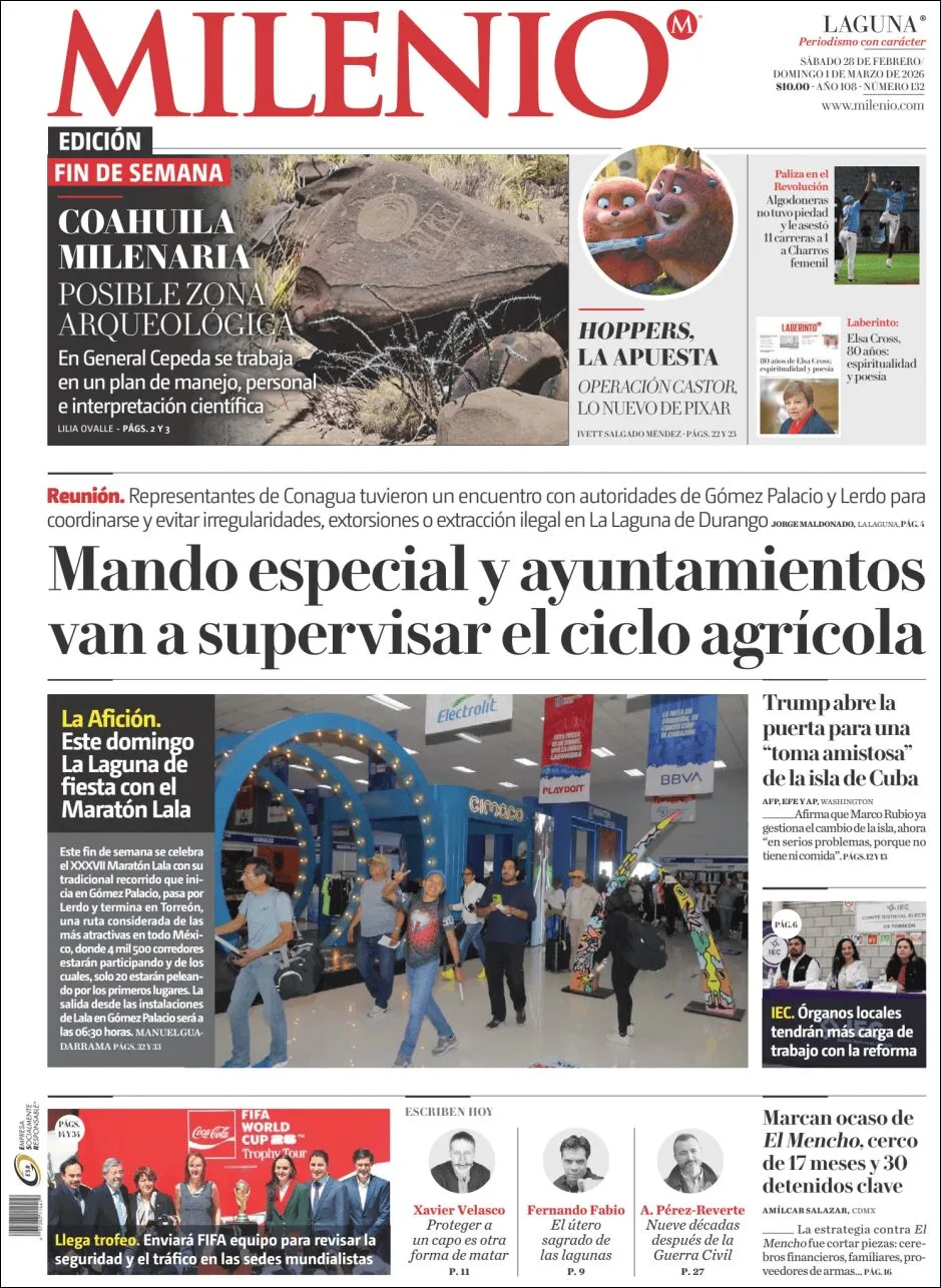 Portada de Milenio Laguna del sábado, 28 de febrero de 2026