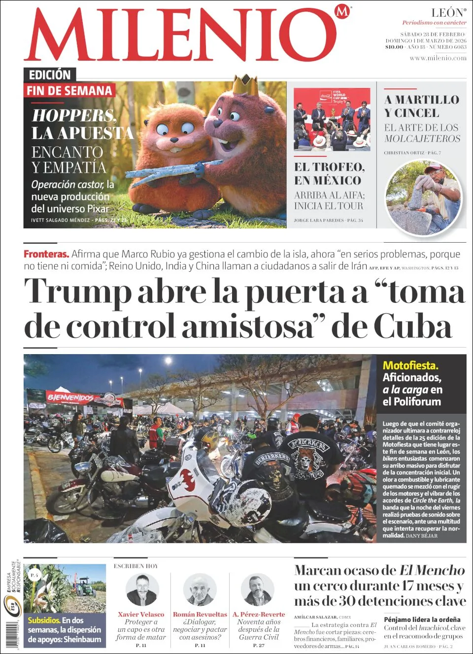 Portada de Milenio Leon del sábado, 28 de febrero de 2026