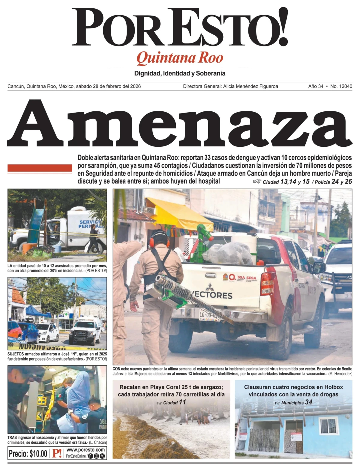Portada de Por Esto (quintana Roo Cancun) del sábado, 28 de febrero de 2026
