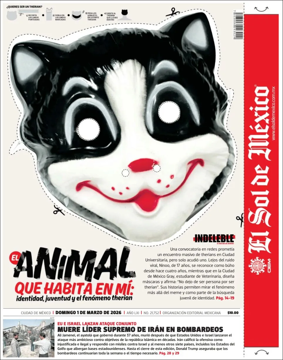 Portada de El Sol de Mexico del domingo, 1 de marzo de 2026