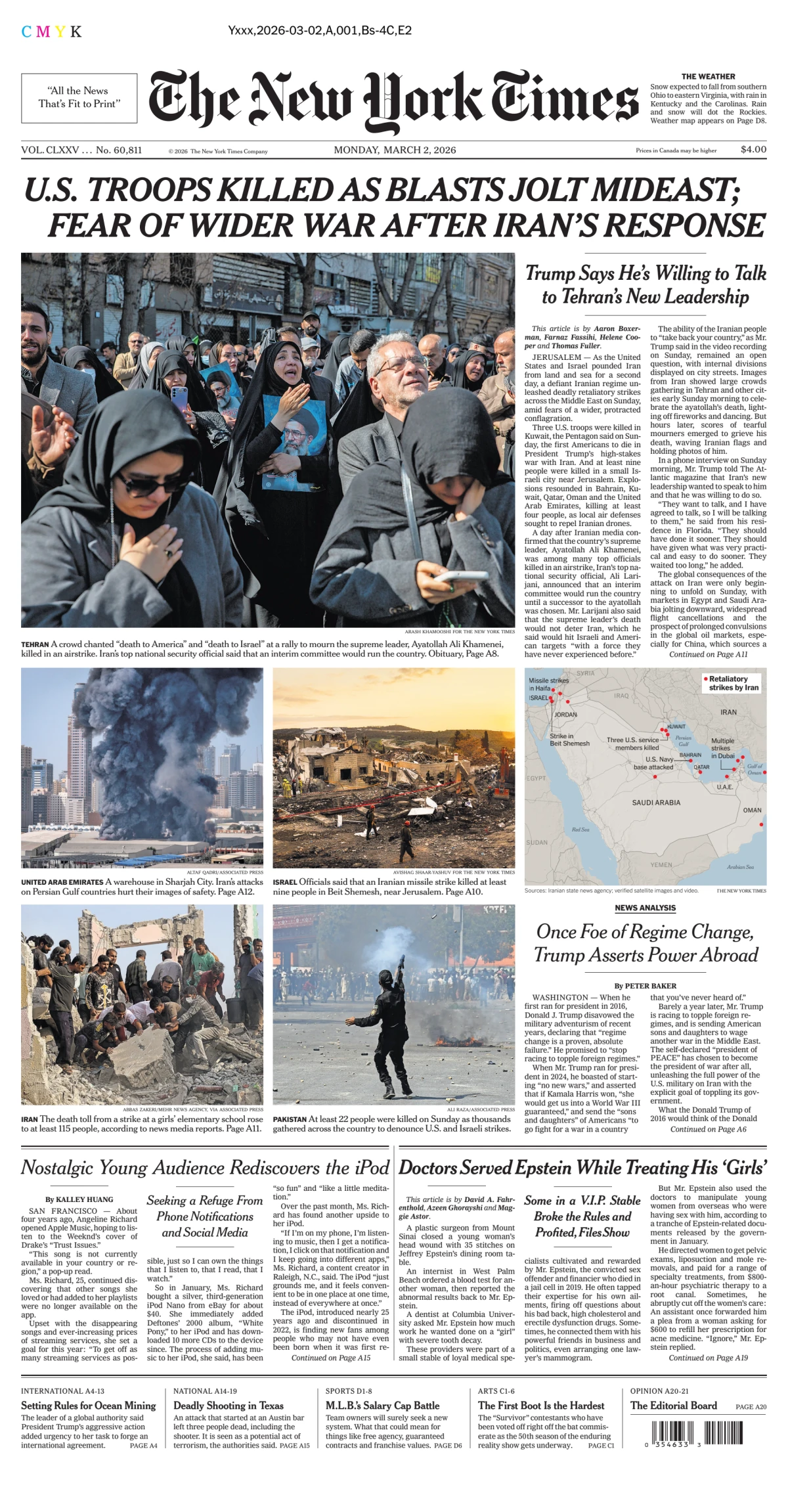 Portada de The New York Times (national) del lunes, 2 de marzo de 2026
