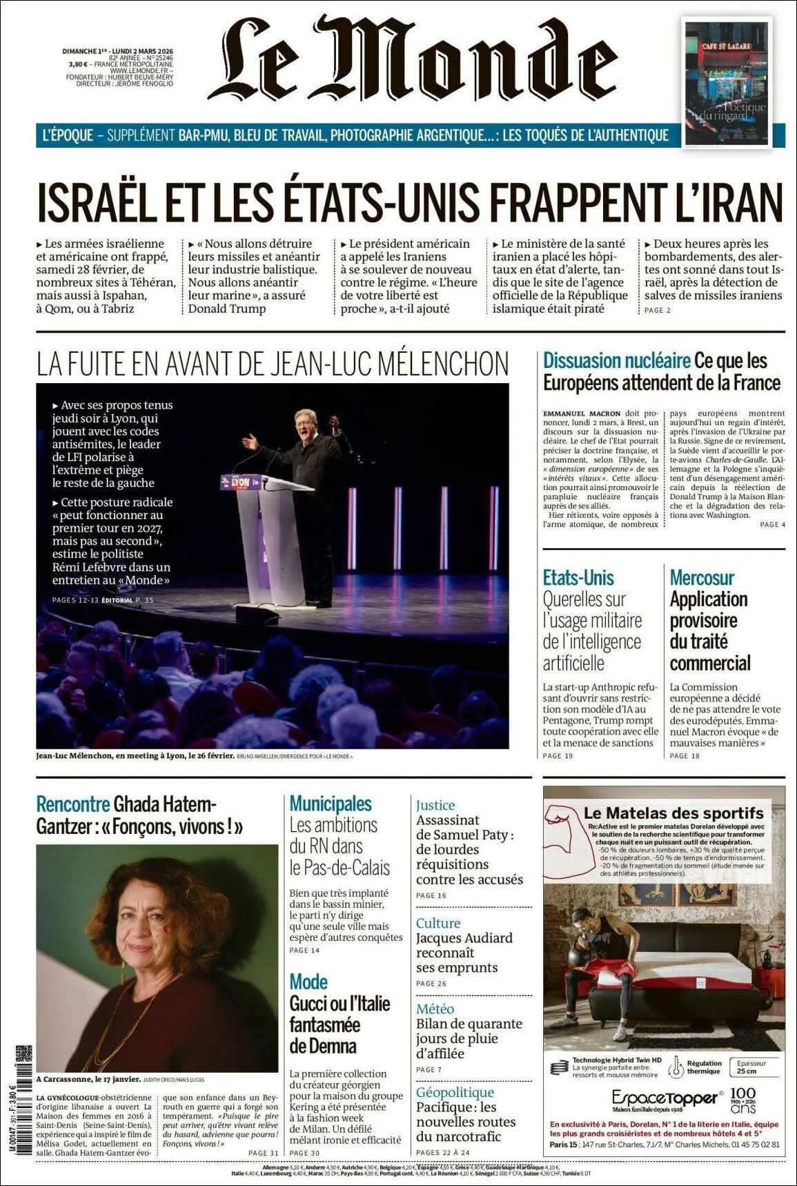 Portada de Le Monde del lunes, 2 de marzo de 2026