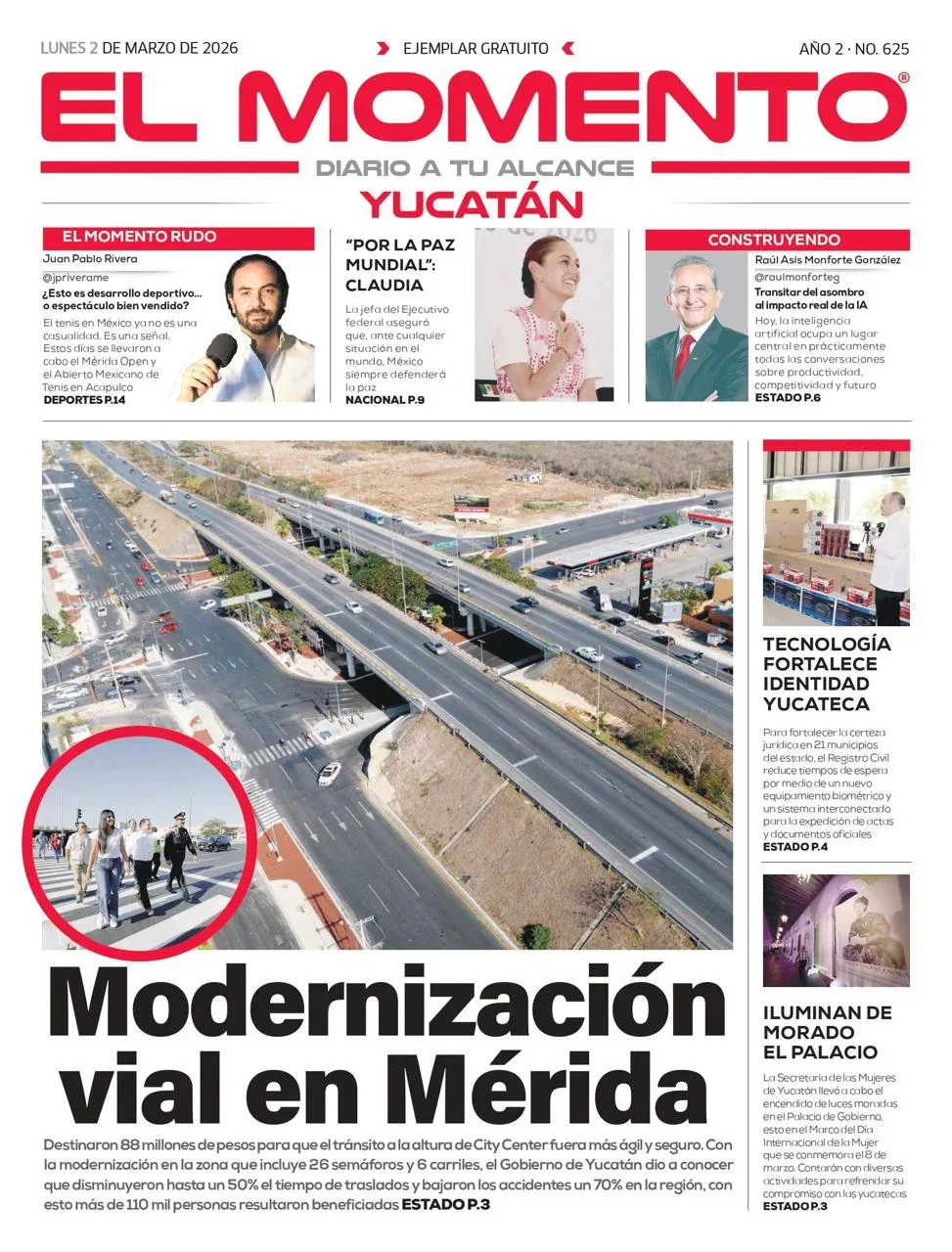 Portada de El Momento Yucatan del lunes, 2 de marzo de 2026