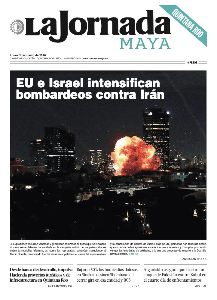 Portada de La Jornada Maya Quintana Roo del lunes, 2 de marzo de 2026
