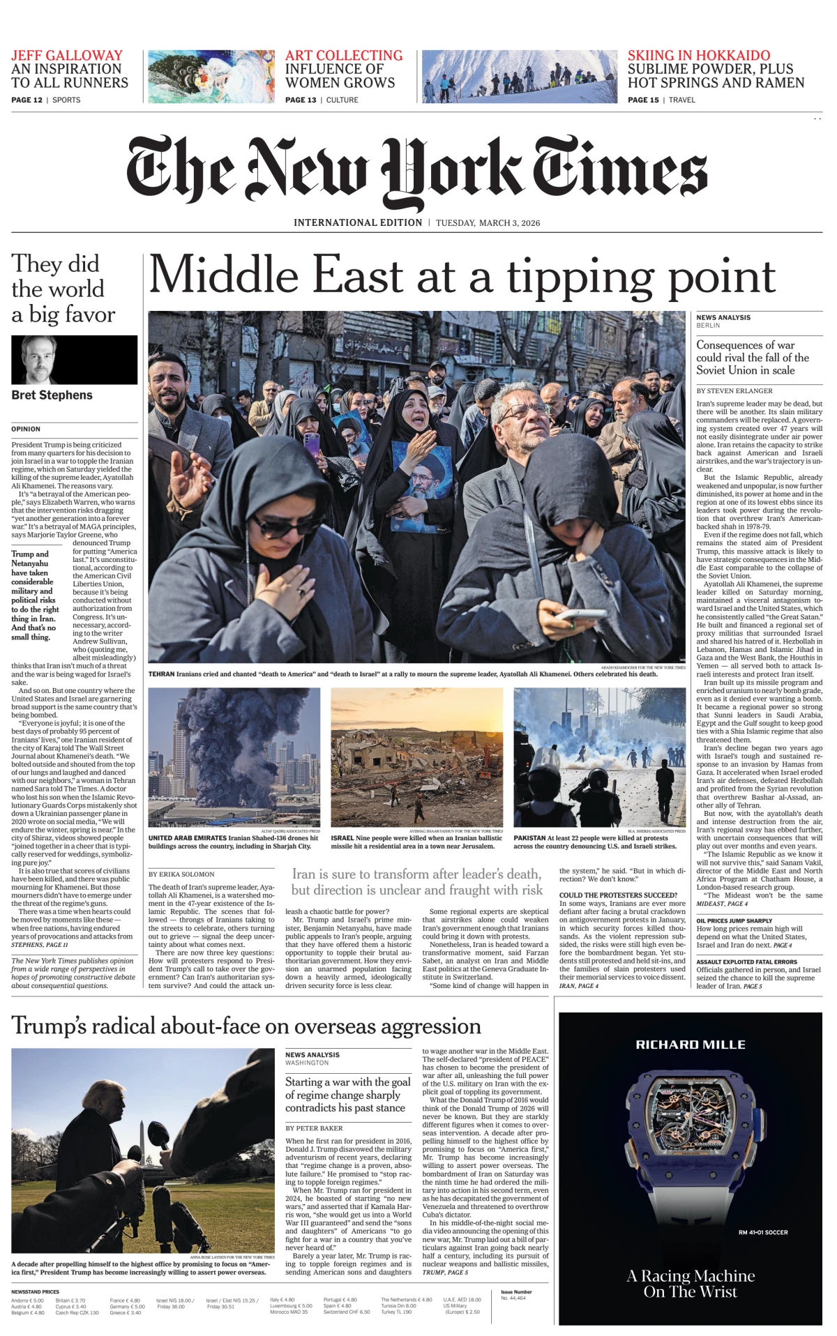 Portada de The New York Times (international) del martes, 3 de marzo de 2026