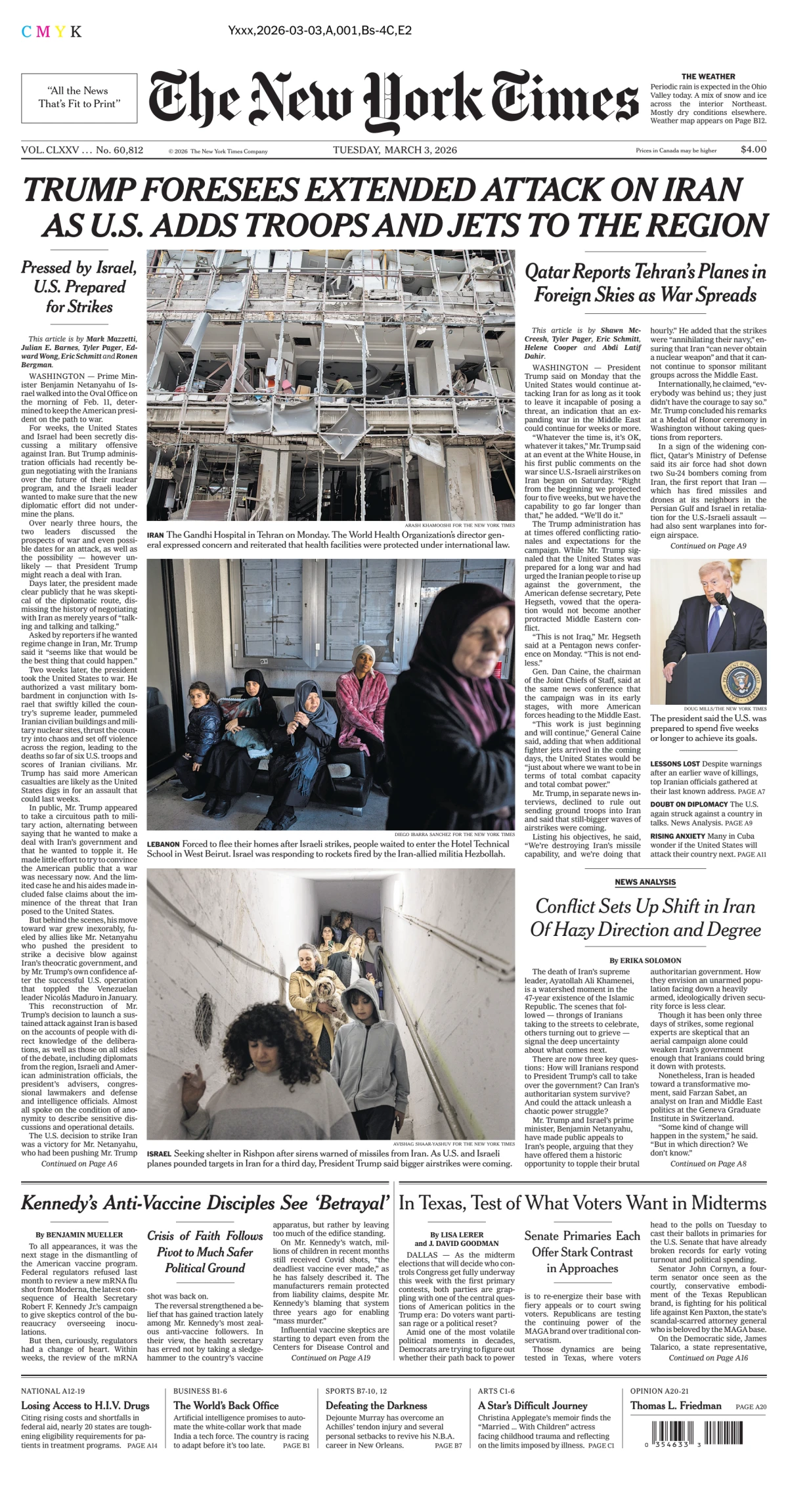 Portada de The New York Times (national) del martes, 3 de marzo de 2026