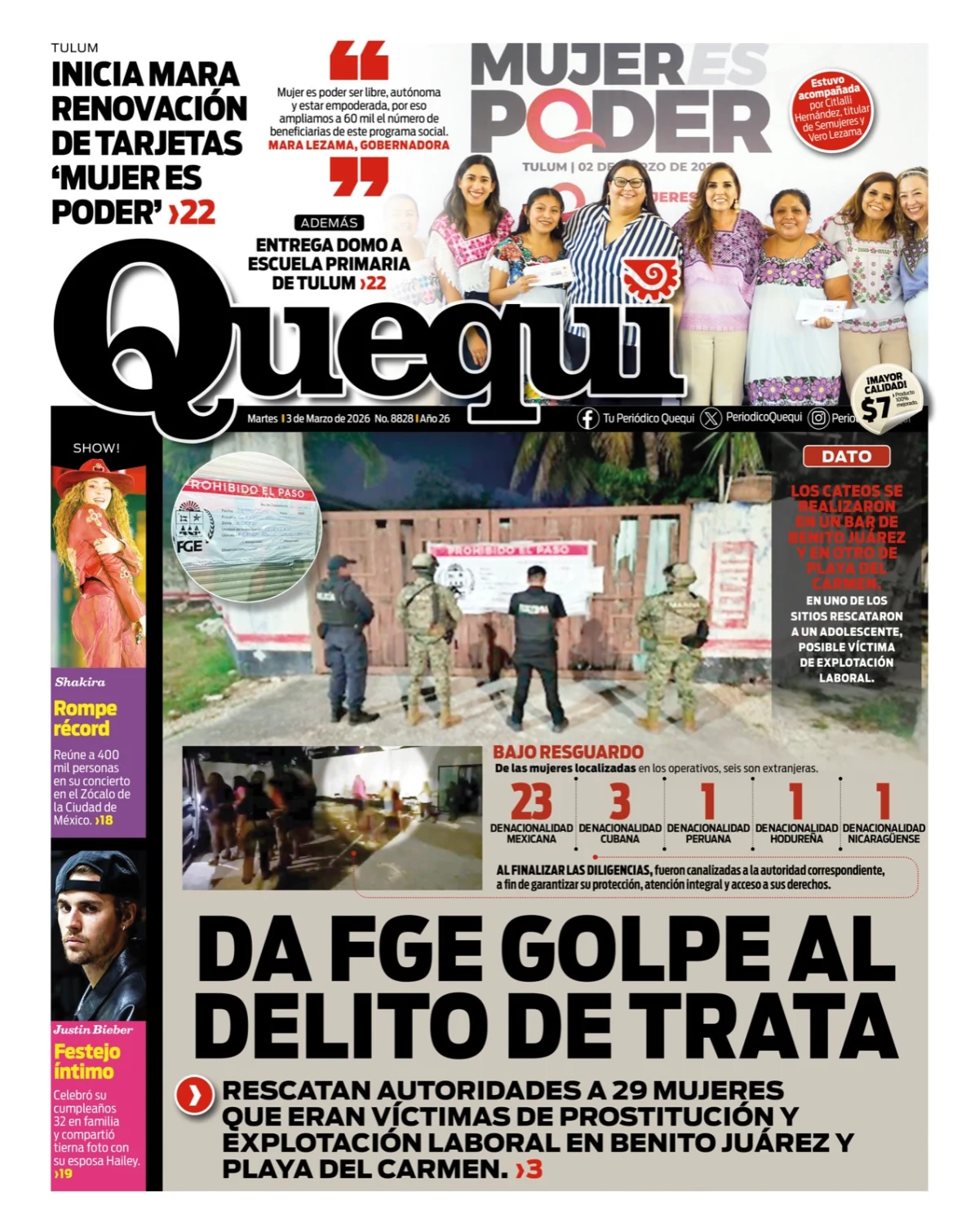 Portada de Quequi del martes, 3 de marzo de 2026
