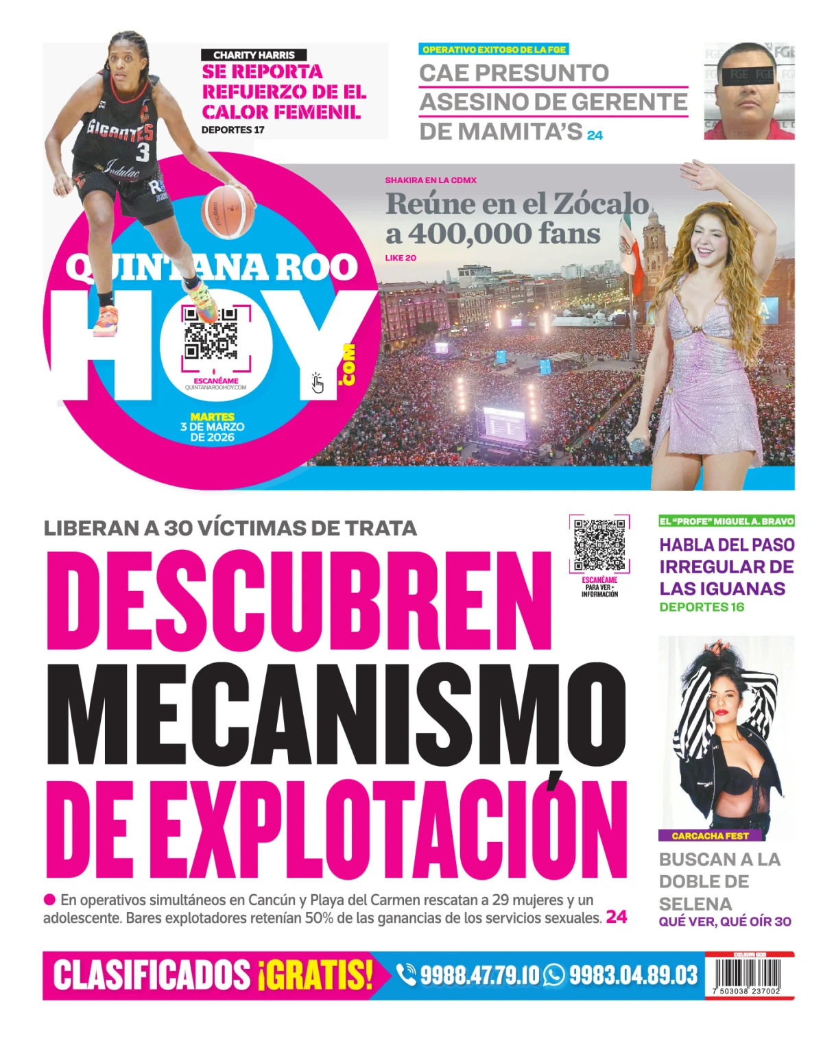 Portada de Quintana Roo Hoy (contraportada)