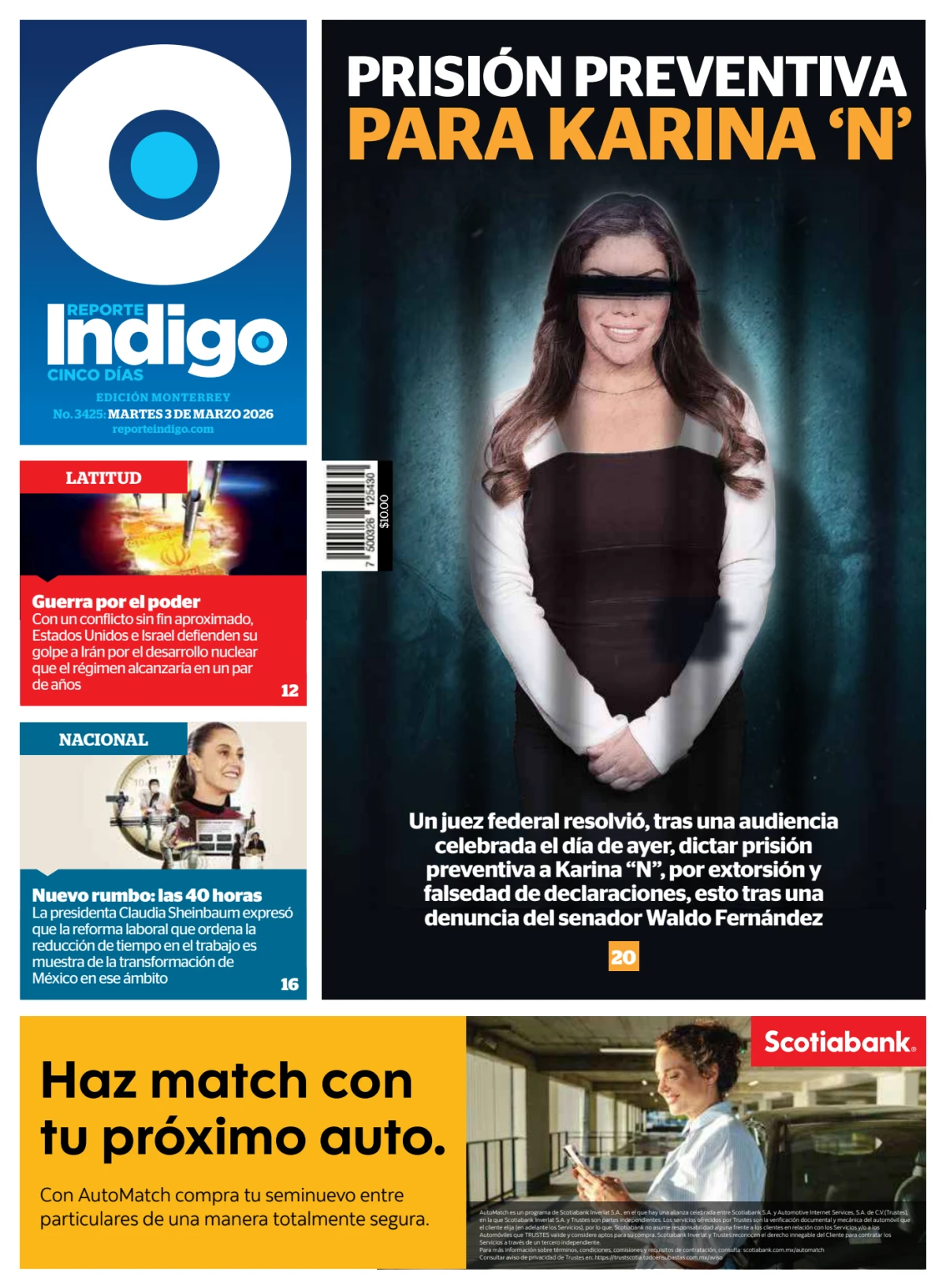 Portada de Reporte Indigo Monterrey del martes, 3 de marzo de 2026
