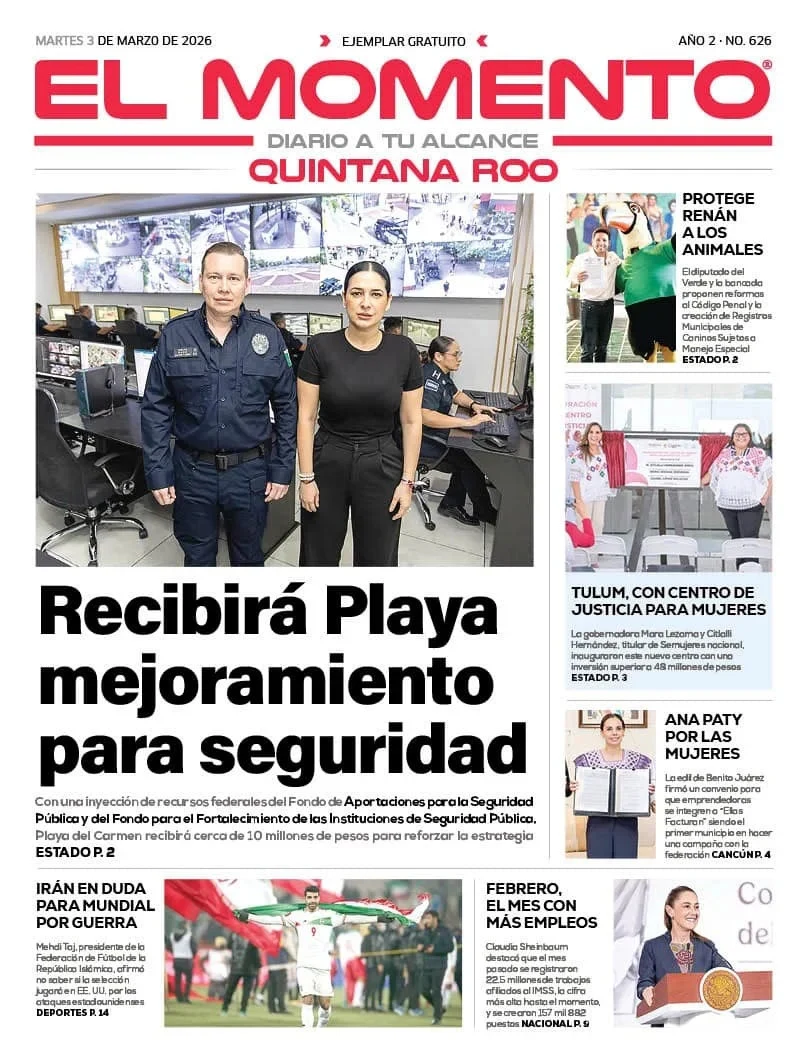 Portada de El Momento Quintana Roo del martes, 3 de marzo de 2026