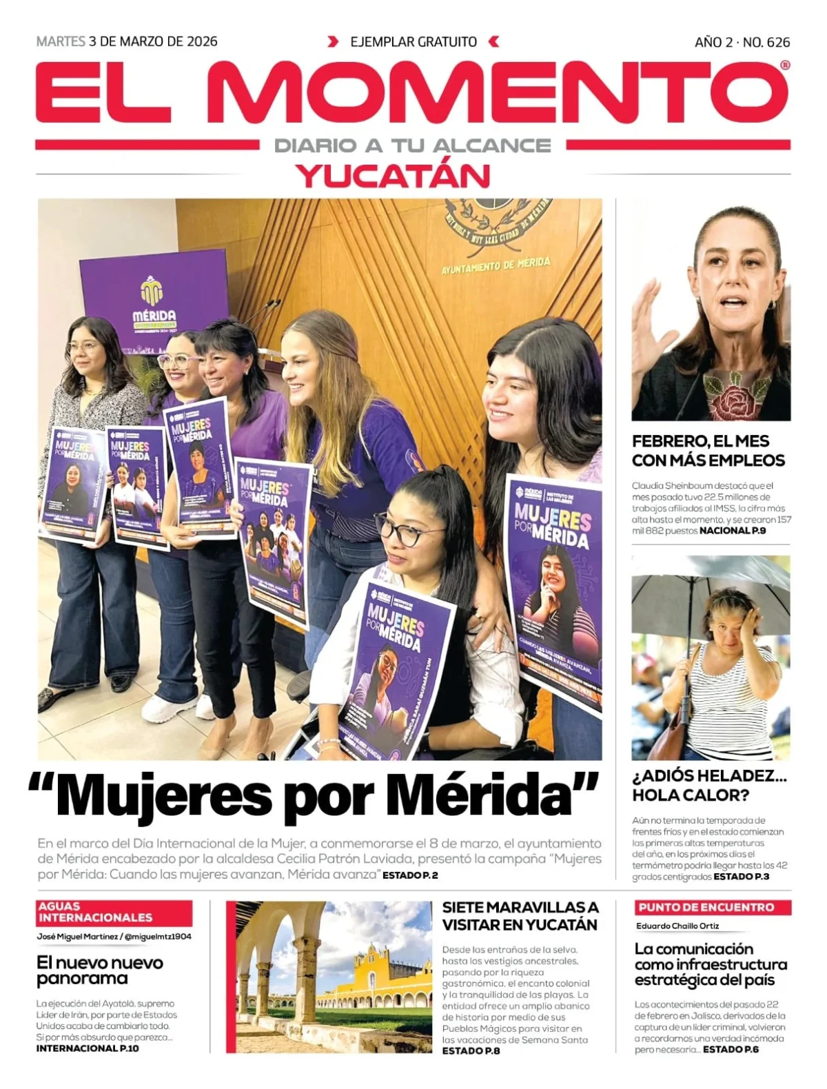 Portada de El Momento Yucatan del martes, 3 de marzo de 2026