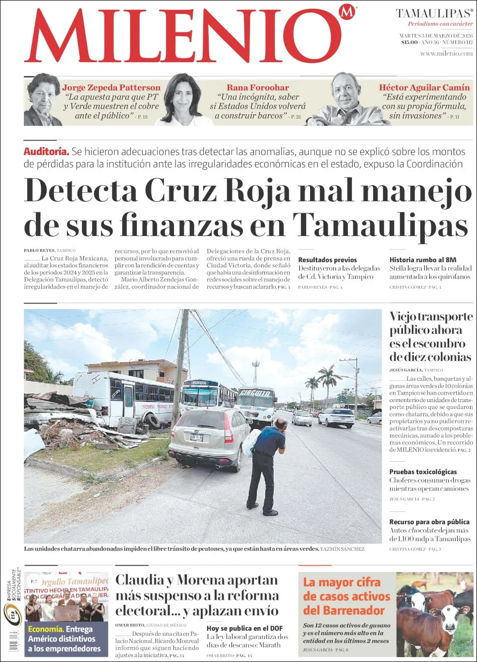 Portada de Milenio Tamaulipas del martes, 3 de marzo de 2026