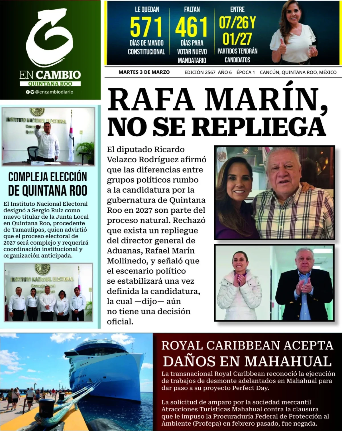 Portada de En Cambio - Quintana Roo (contraportada) del martes, 3 de marzo de 2026