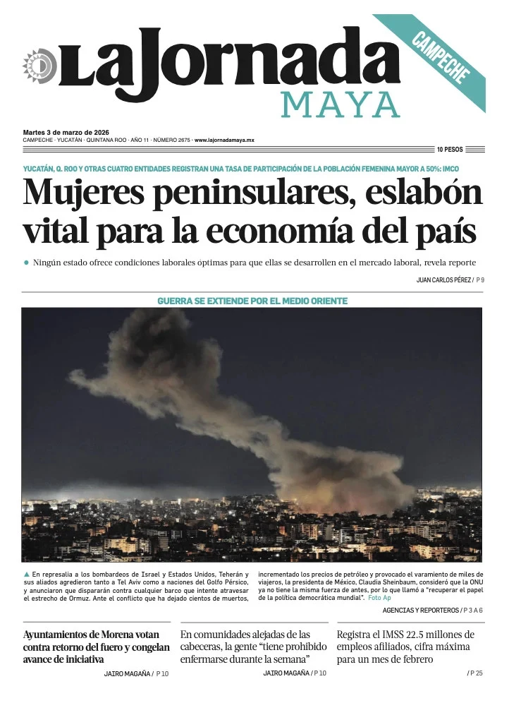 Portada de La Jornada Maya Campeche del martes, 3 de marzo de 2026