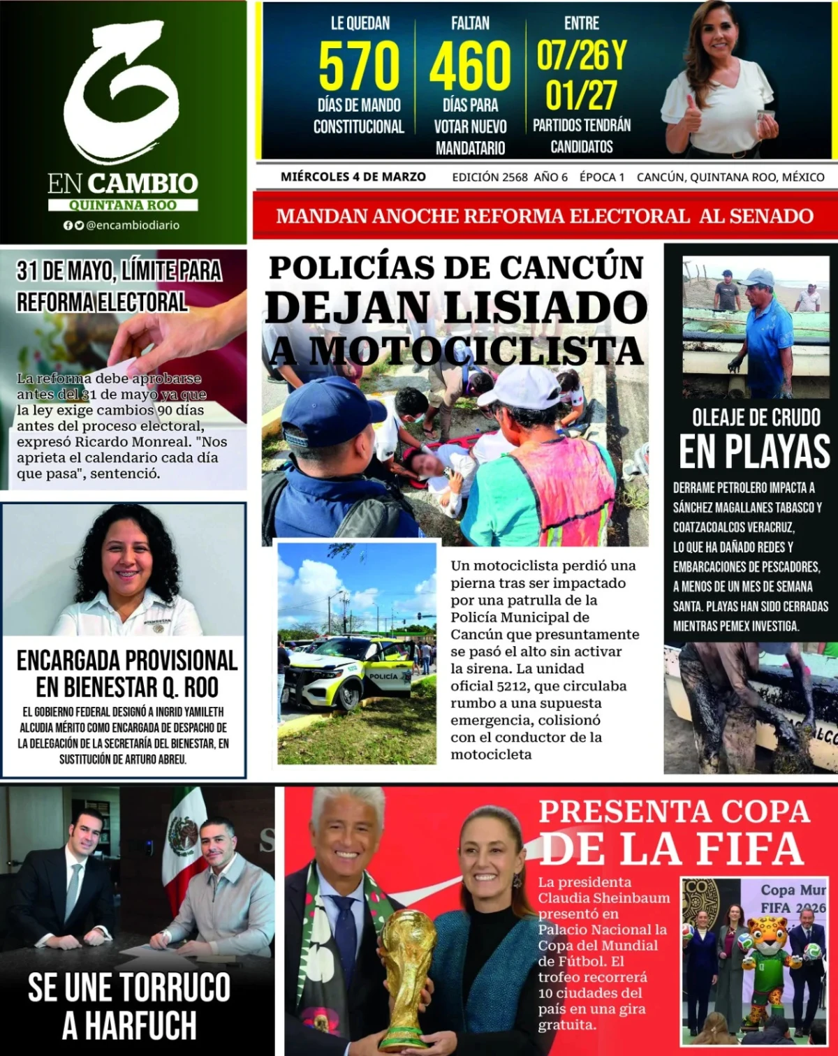 Portada de En Cambio - Quintana Roo (portada) del miércoles, 4 de marzo de 2026