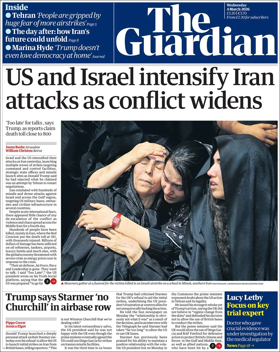 Portada de The Guardian (reino Unido) del miércoles, 4 de marzo de 2026