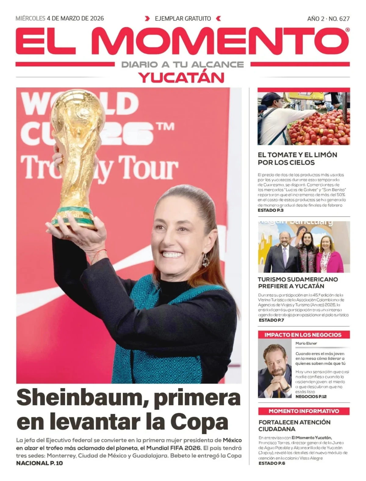 Portada de El Momento Yucatan del miércoles, 4 de marzo de 2026